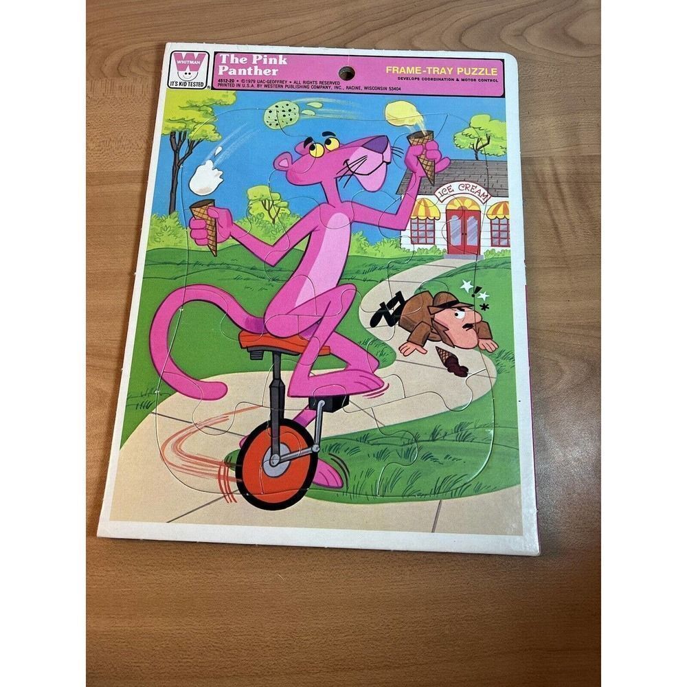 PINK PANTHER UNICYCLE Juggles ICE CREAM INSPECTOR Frame Tray Puzzle Vintage